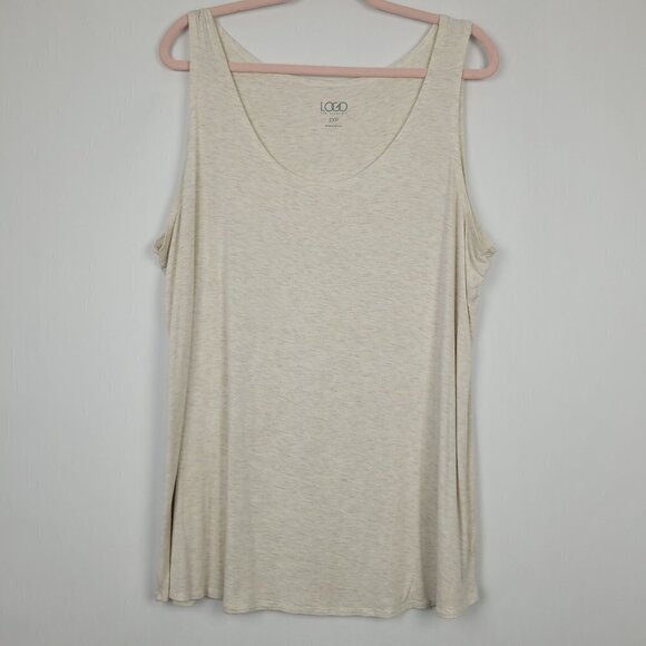 LOGO Lori Goldstein Oatmeal Heather Solid Knit Scoop Neck Tank 2XP A265624 - Picture 1 of 6